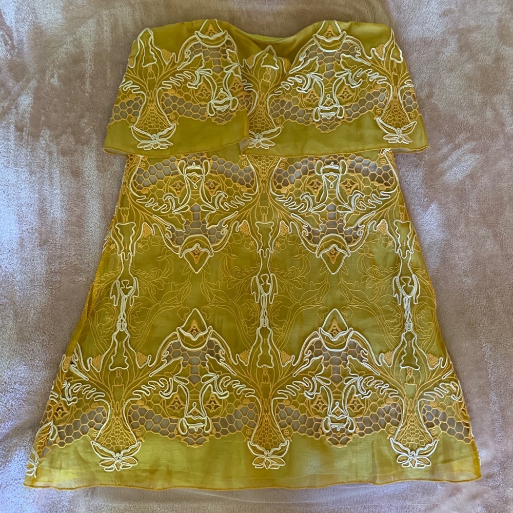 BCBG Runway Mustard Lace Dress